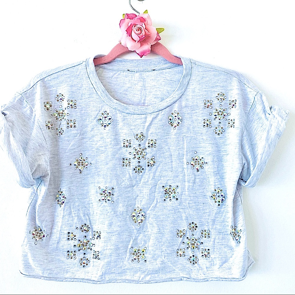 💕Iridescent Crystal Crop Top SZ M